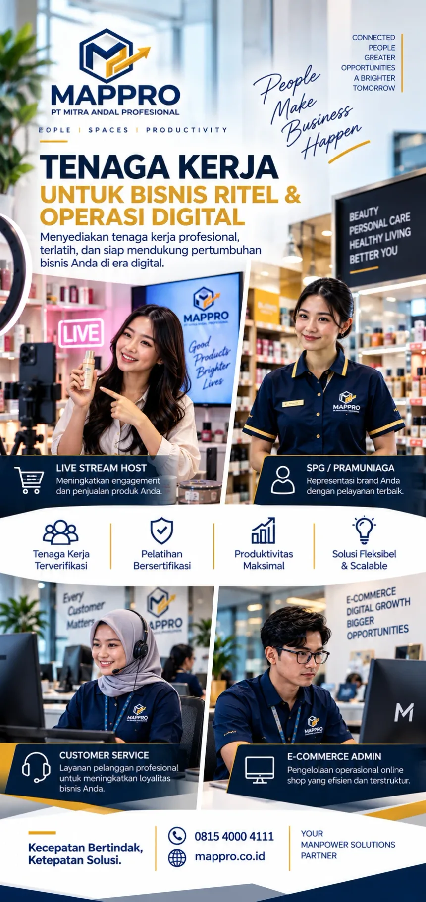 Brosur tenaga kerja ritel dan digital: live stream host, SPG, customer service, e-commerce admin